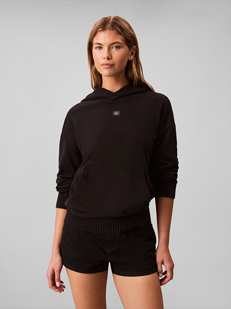 Calvin Klein Siyah Renkli Kadın Woven Label French Sweatshirt