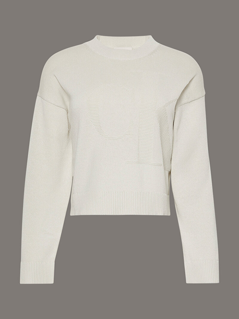 Calvin Klein Beyaz Renkli Kadın Long Sleeve Smooth Kazak