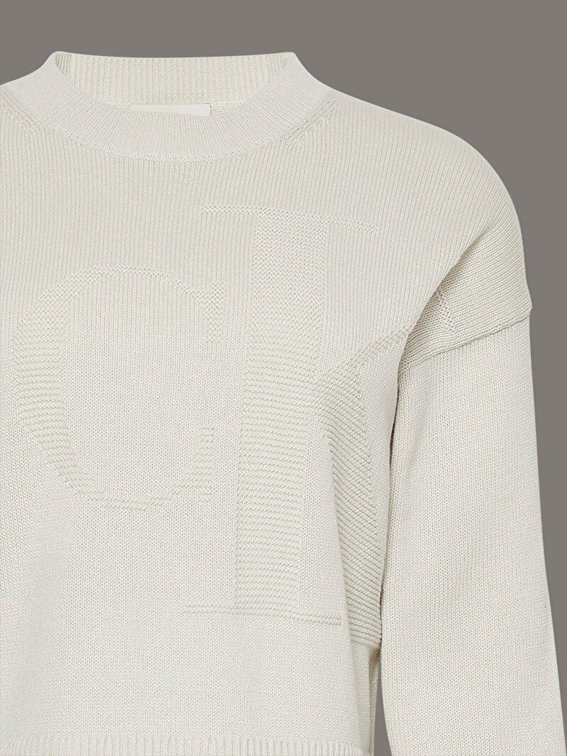 Calvin Klein Beyaz Renkli Kadın Long Sleeve Smooth Kazak