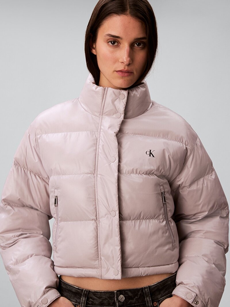 Calvin Klein Gri Renkli Kadın Shine Crop Puffer Mont