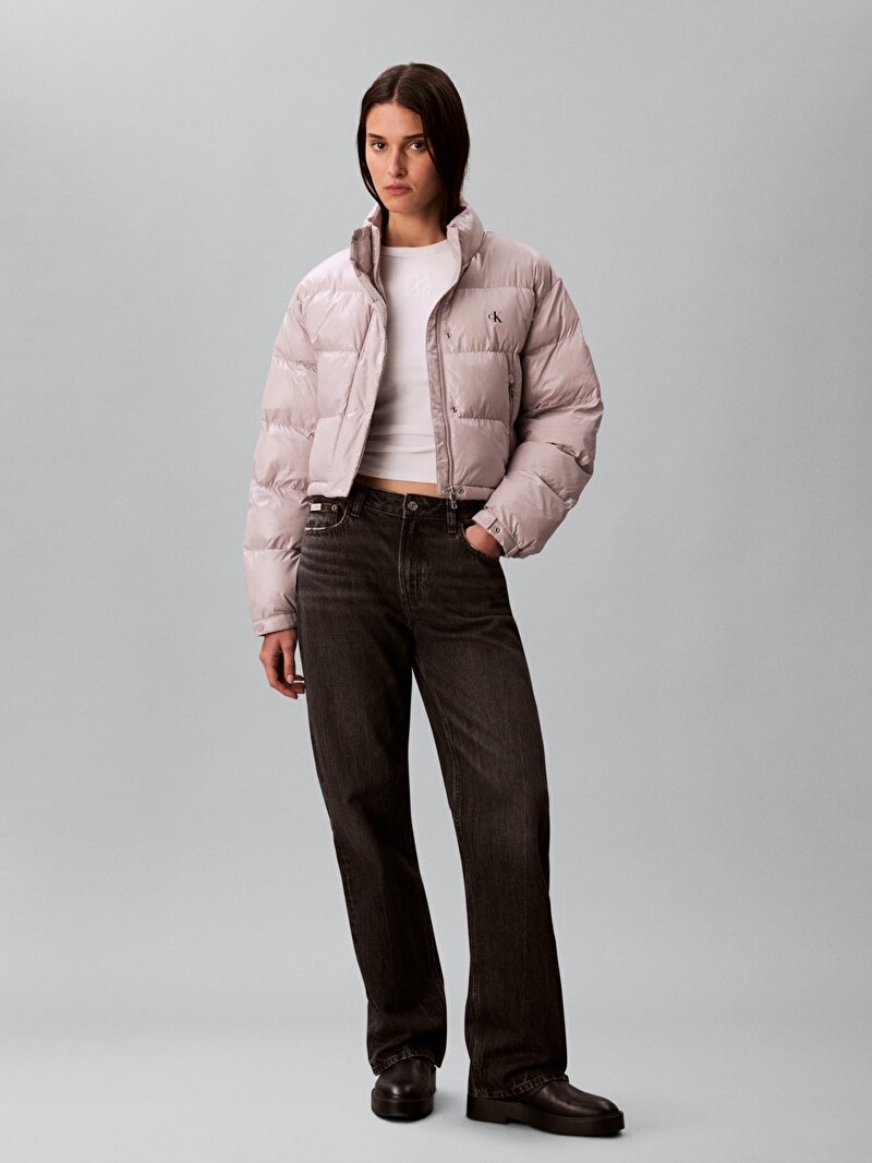 Calvin Klein Gri Renkli Kadın Shine Crop Puffer Mont