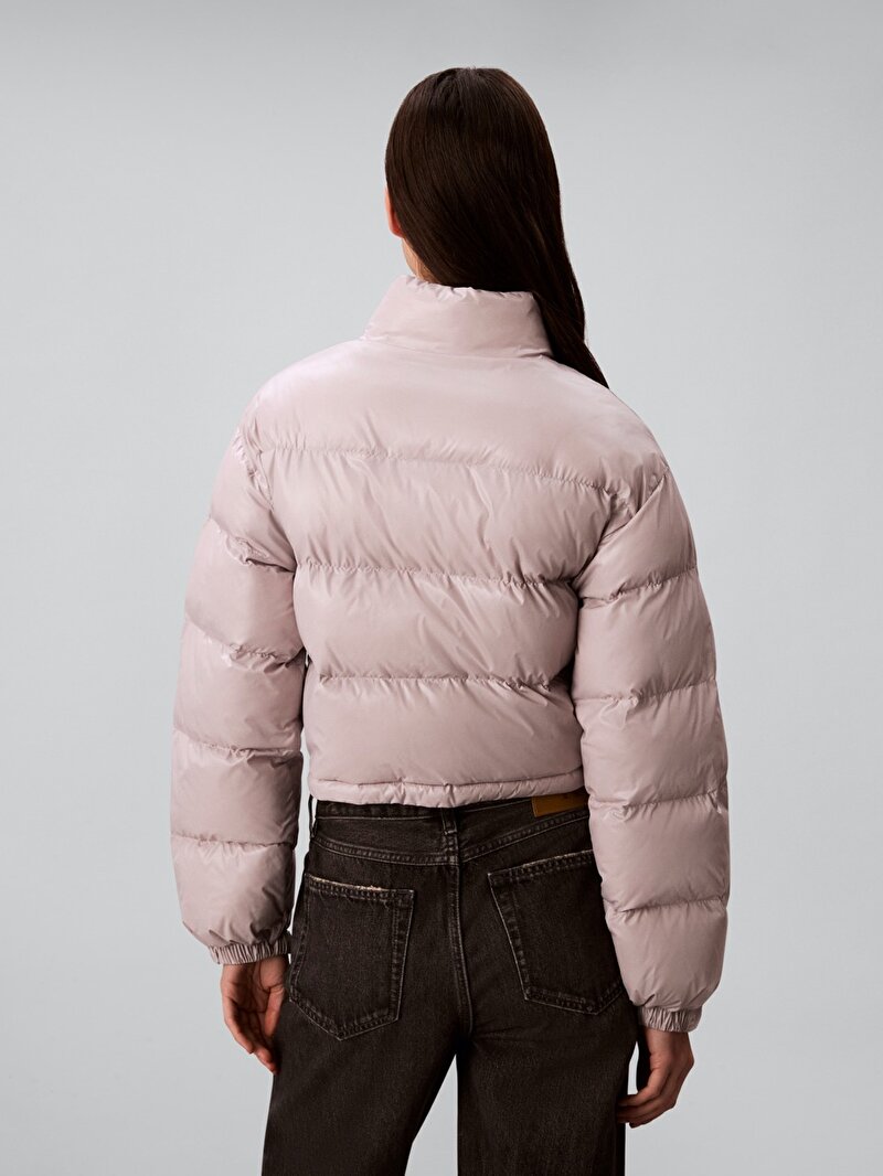 Calvin Klein Gri Renkli Kadın Shine Crop Puffer Mont