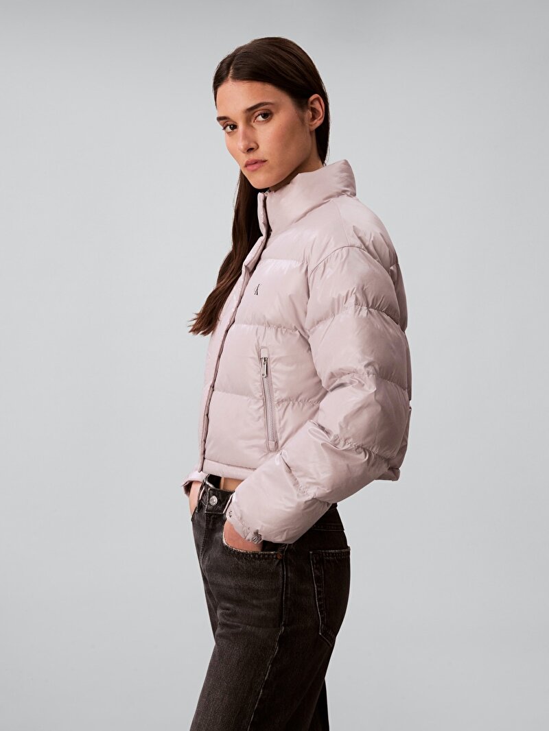 Calvin Klein Gri Renkli Kadın Shine Crop Puffer Mont