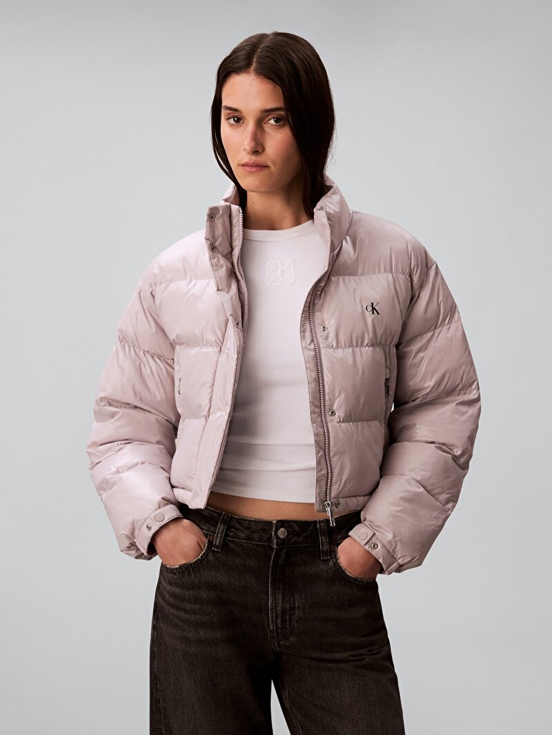 Calvin Klein Gri Renkli Kadın Shine Crop Puffer Mont