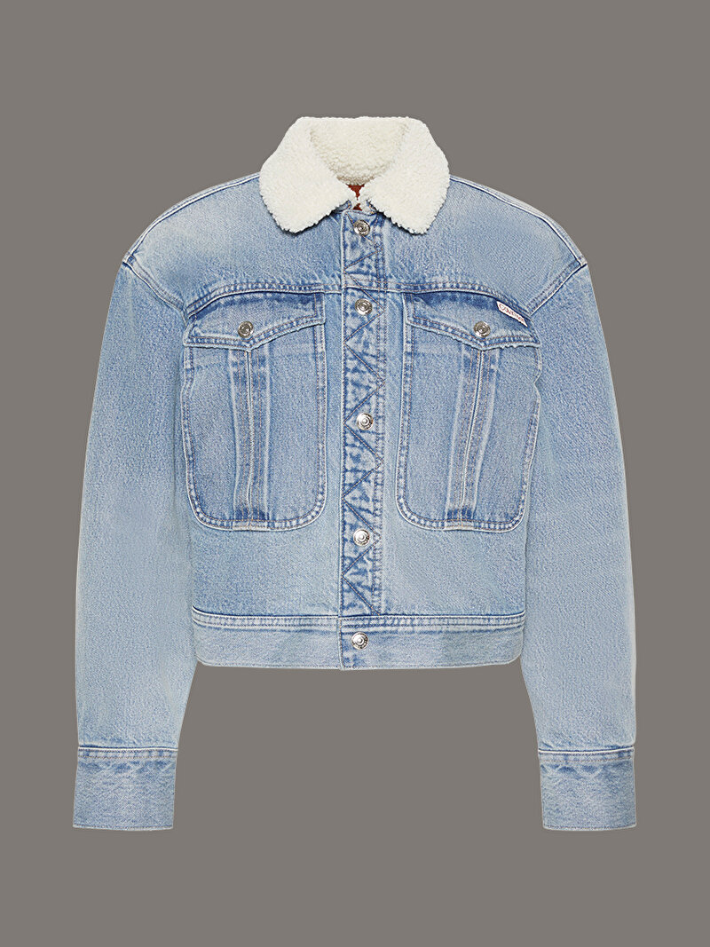 Calvin Klein Mavi Renkli Kadın Sherpa Wool Denim Ceket