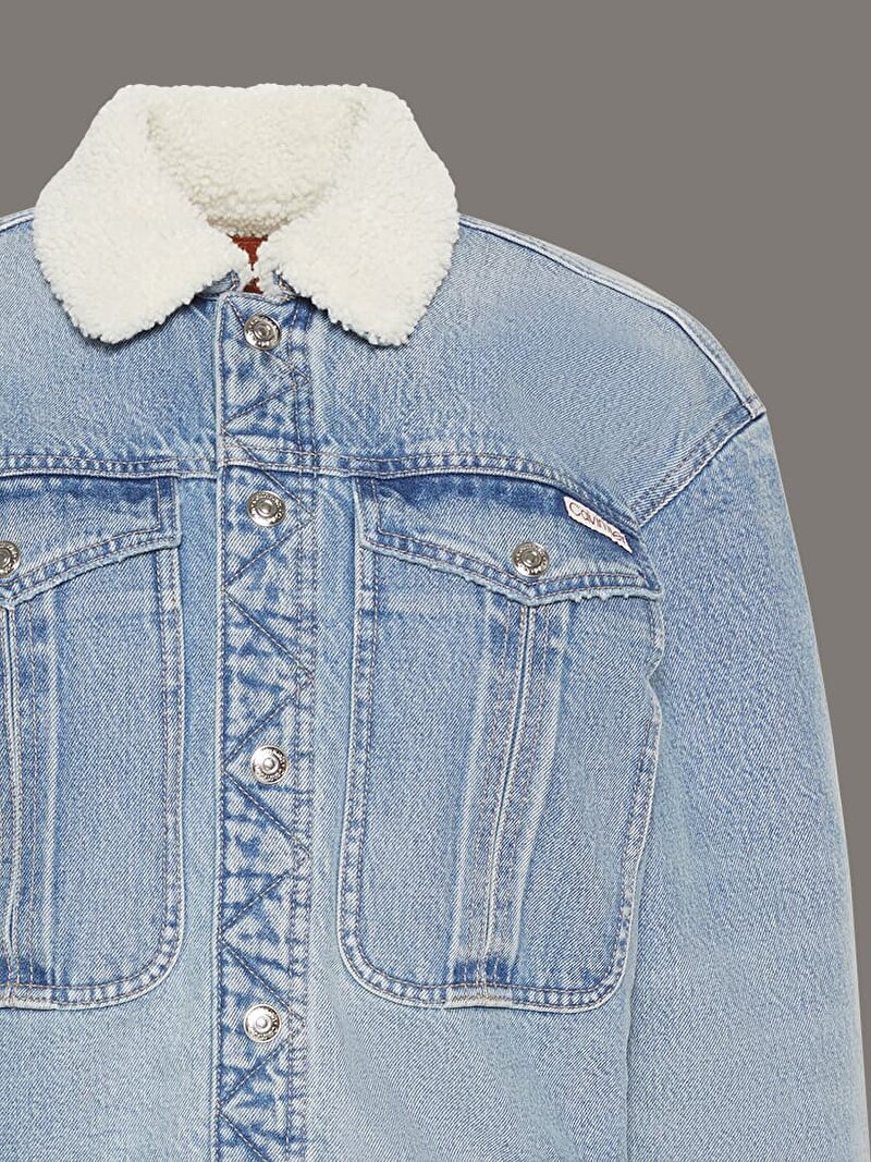 Calvin Klein Mavi Renkli Kadın Sherpa Wool Denim Ceket