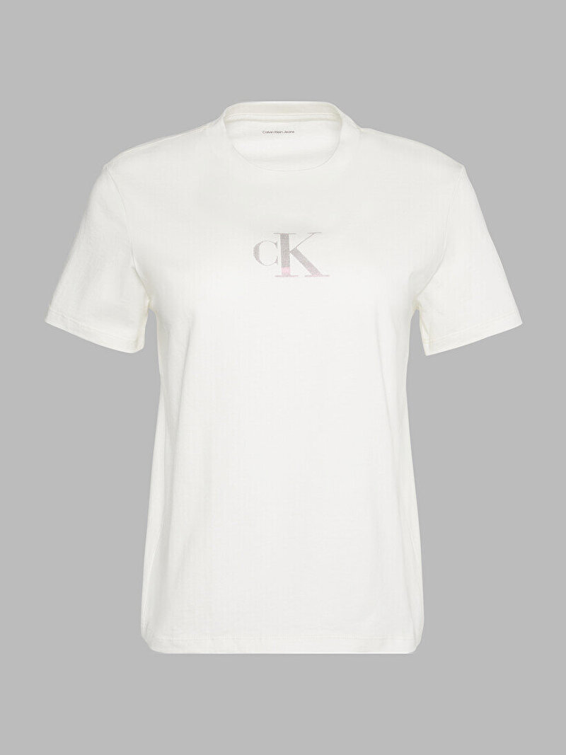 Calvin Klein Beyaz Renkli Kadın Classic Foil T-shirt