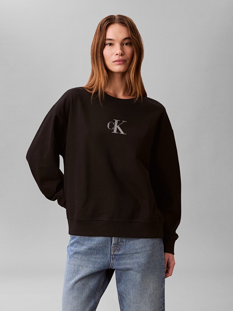 Calvin Klein Siyah Renkli Kadın Classic Foil Crewnk Sweatshirt