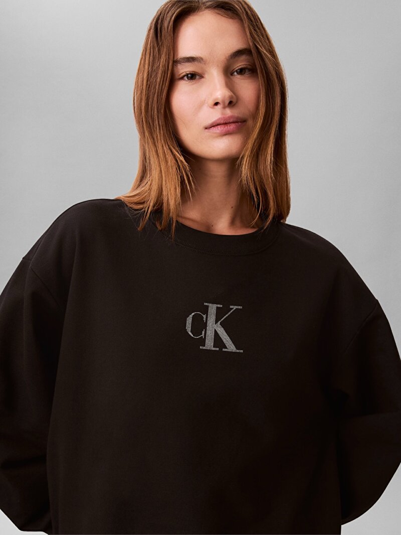 Calvin Klein Siyah Renkli Kadın Classic Foil Crewnk Sweatshirt