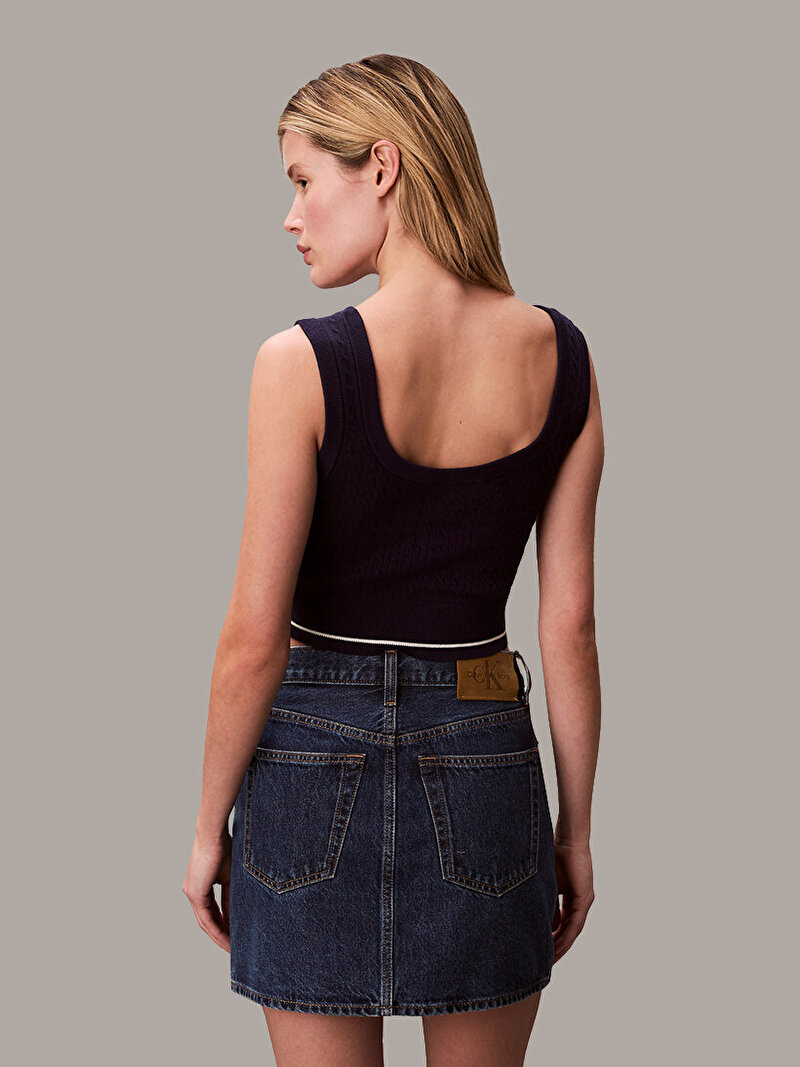 Calvin Klein Mavi Renkli Kadın Woven Label Kazak