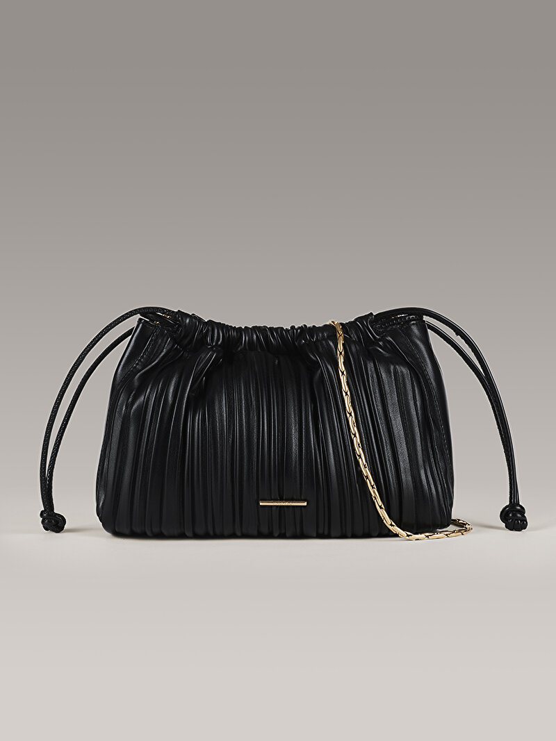 Calvin Klein Siyah Renkli Kadın Plisse Drawstring Çapraz Çanta