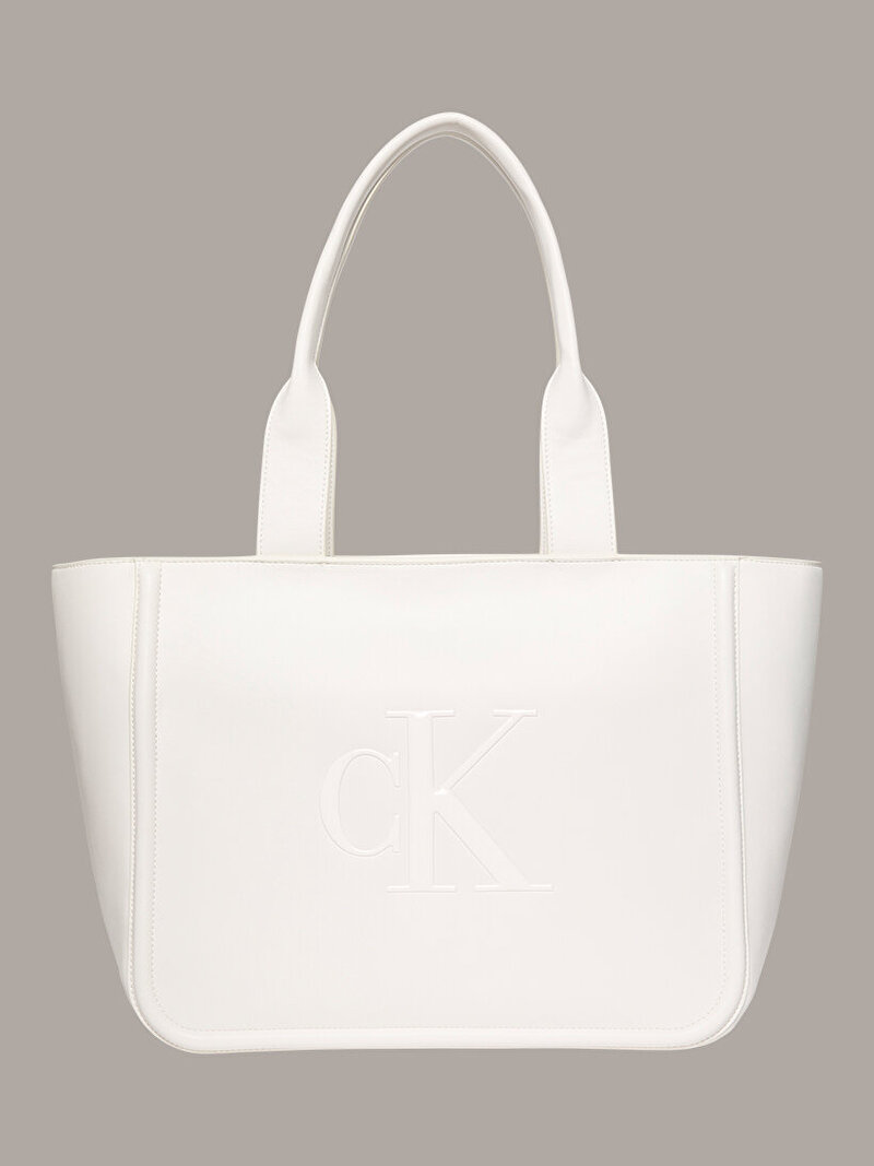 Calvin Klein Beyaz Renkli Kadın Bold Ck Medium Tote Çanta