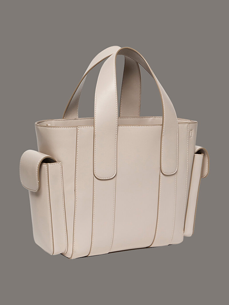 Calvin Klein Bej Renkli Kadın Webbing Strap Tote Çanta