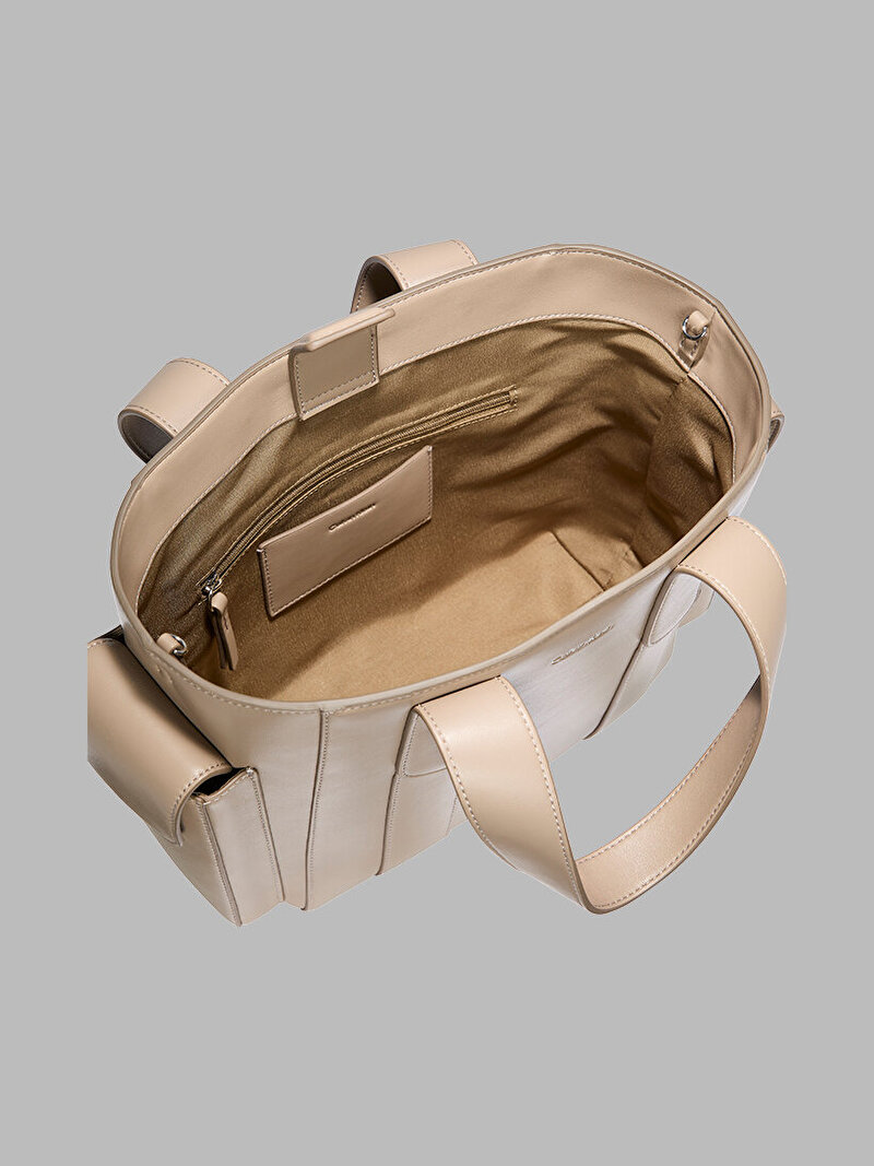 Calvin Klein Bej Renkli Kadın Webbing Strap Small Tote Çanta