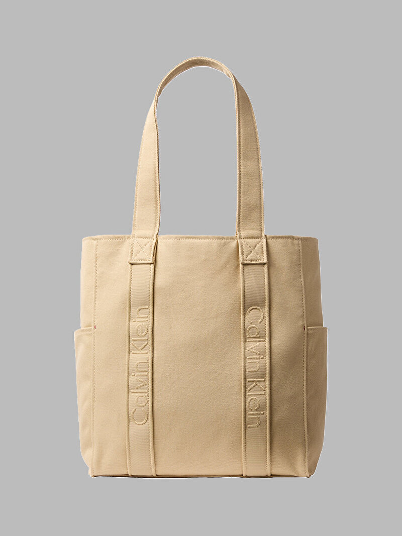 Calvin Klein Bej Renkli Kadın Webbing Stap Canvas Tote Çanta