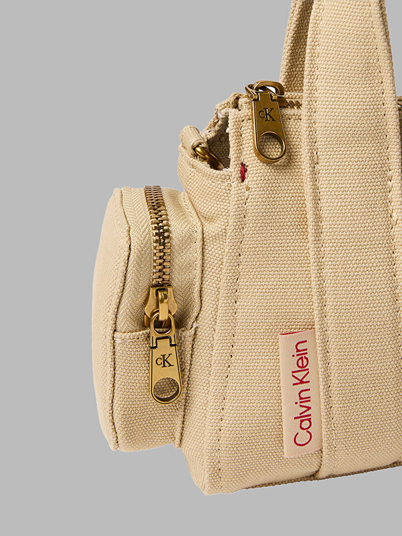 Calvin Klein Bej Renkli Kadın Webbing Stap Canvas Tote Çanta