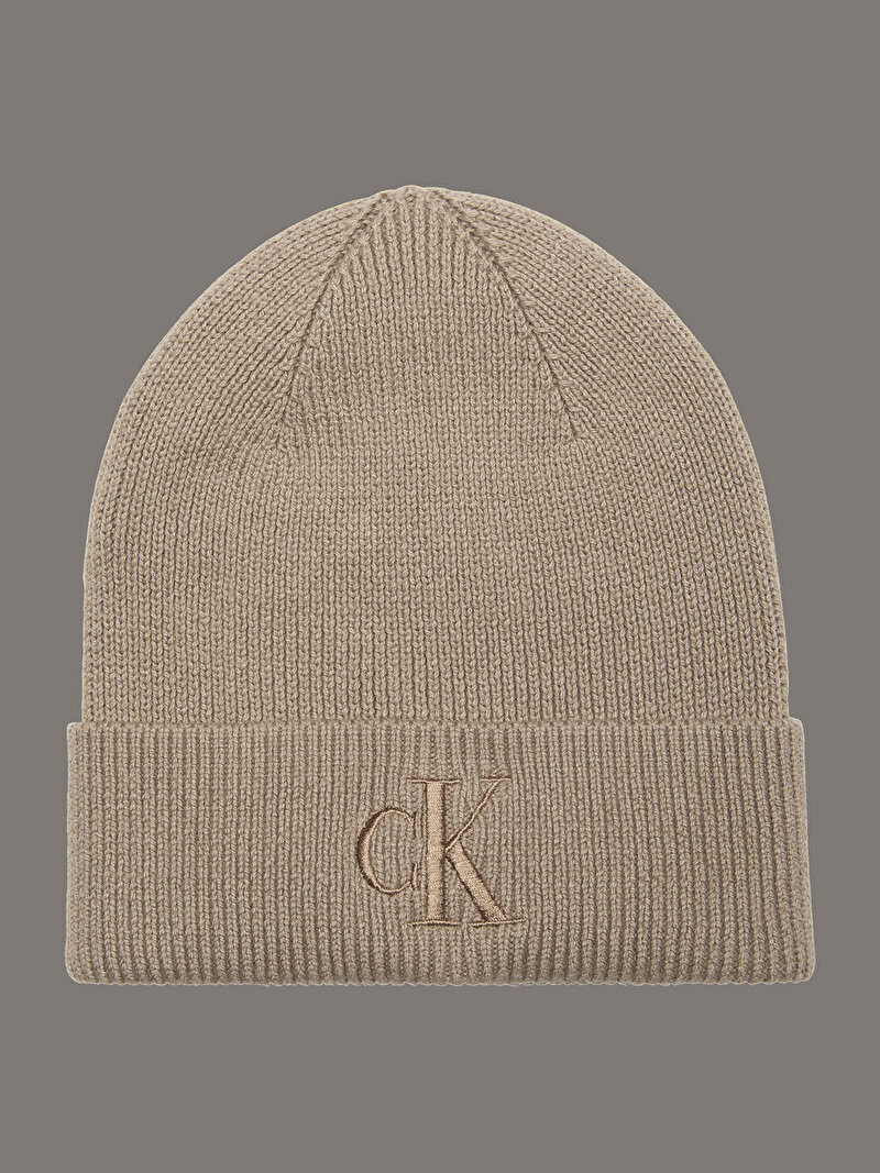 Calvin Klein Bej Renkli Kadın Embroidered Rib Cotton Şapka
