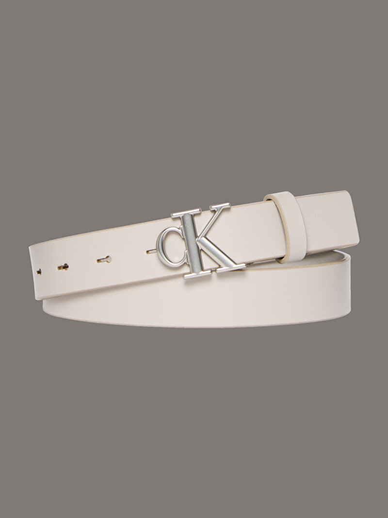 Calvin Klein Bej Renkli Kadın Monogram Plaque Buckle Kemer