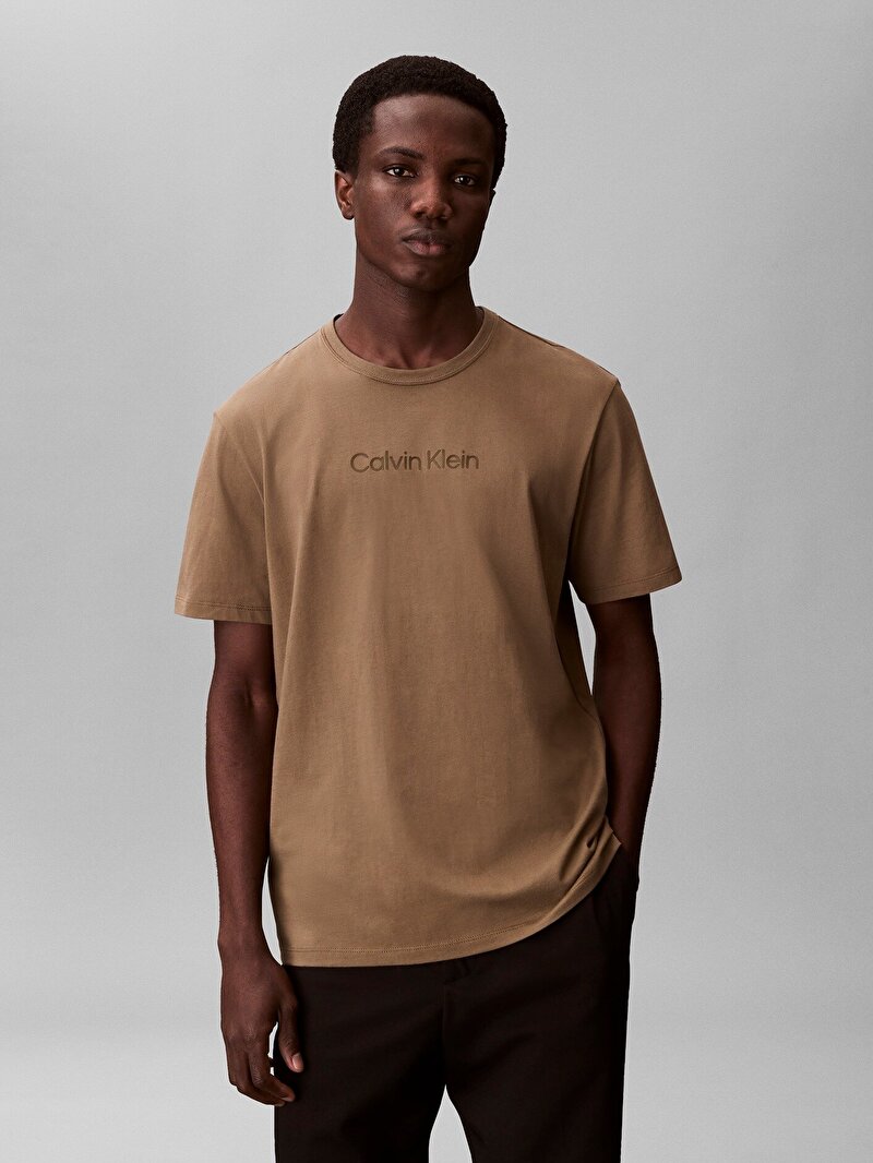 Calvin Klein Bej Renkli Erkek Standard Logo T-shirt