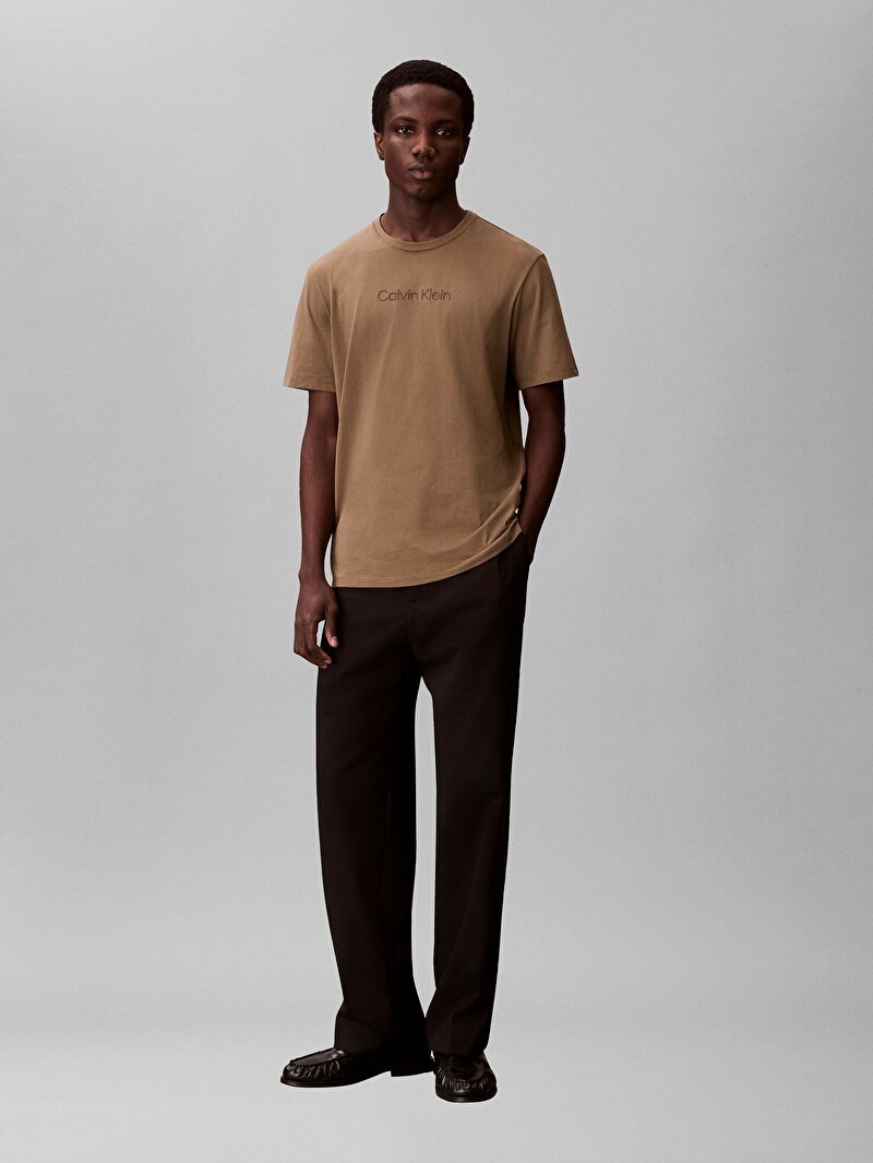 Calvin Klein Bej Renkli Erkek Standard Logo T-shirt