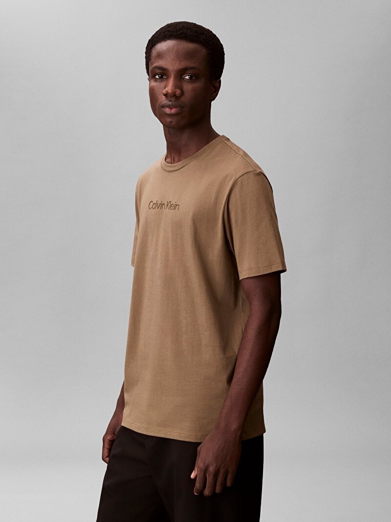 Calvin Klein Bej Renkli Erkek Standard Logo T-shirt