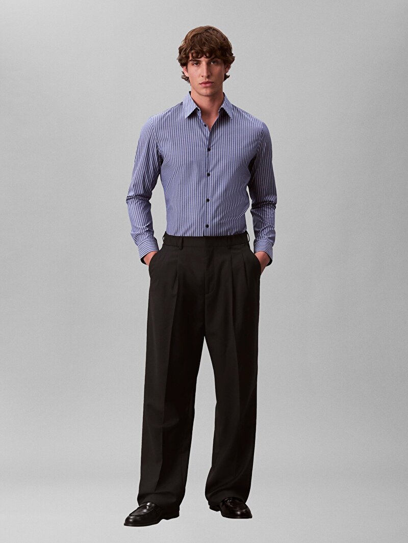 Calvin Klein Mavi Renkli Erkek Stripe Supima Gömlek
