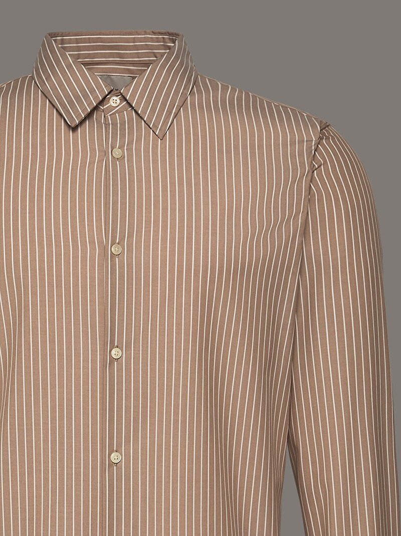 Calvin Klein Bej Renkli Erkek Stripe Supima Gömlek