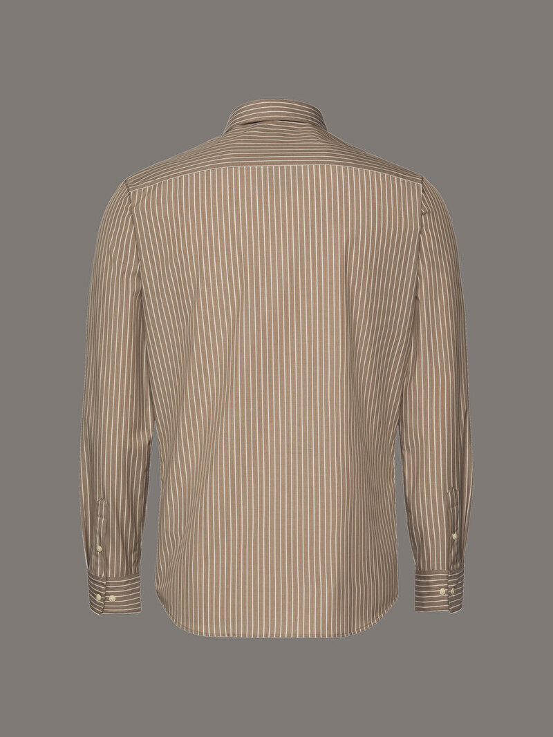 Calvin Klein Bej Renkli Erkek Stripe Supima Gömlek