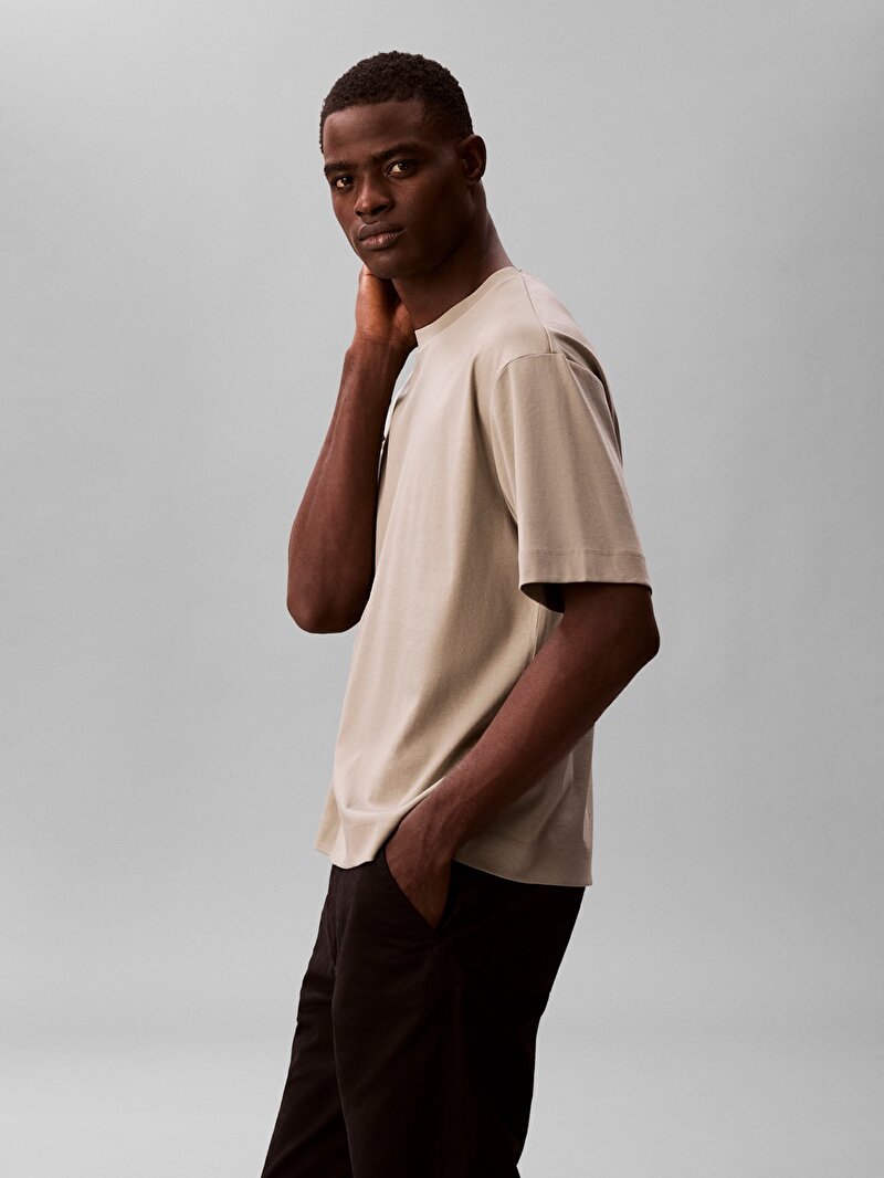 Calvin Klein Bej Renkli Erkek Premium Interlock T-shirt