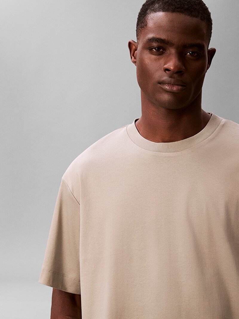Calvin Klein Bej Renkli Erkek Premium Interlock T-shirt