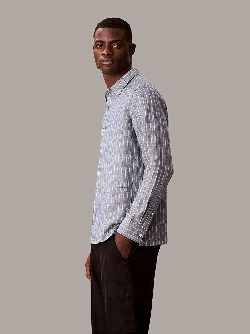 Calvin Klein Beyaz Renkli Erkek Pinstripe Gömlek