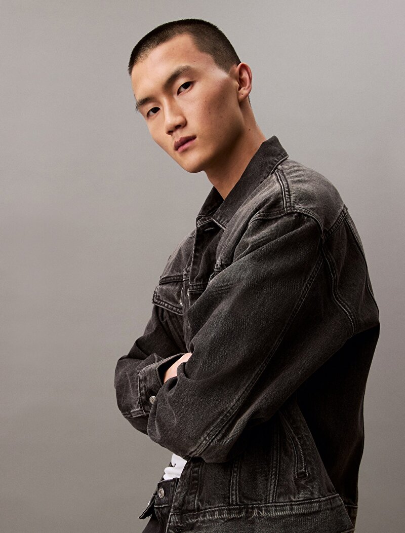 Calvin Klein Gri Renkli Erkek 90s Black Fog Trucker Ceket