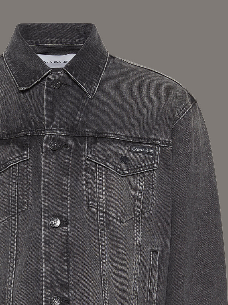 Calvin Klein Gri Renkli Erkek 90s Black Fog Trucker Ceket