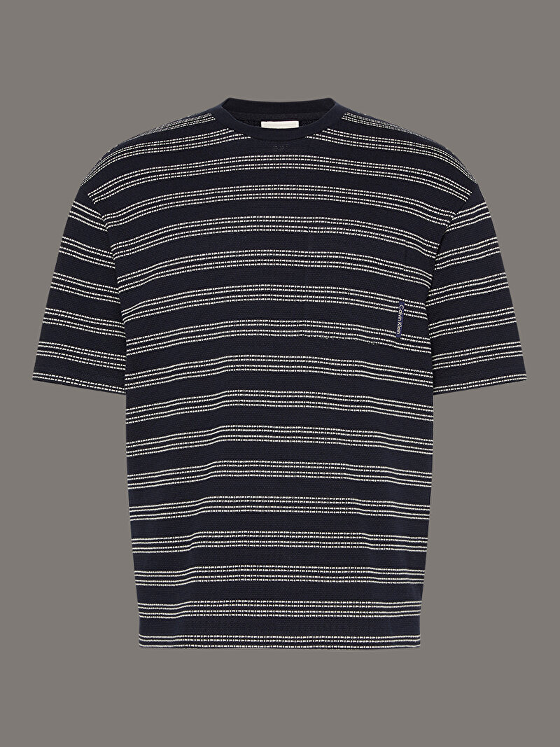 Calvin Klein Lacivert Renkli Erkek Stripe Jacquard T-shirt