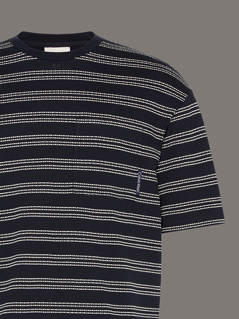 Calvin Klein Lacivert Renkli Erkek Stripe Jacquard T-shirt