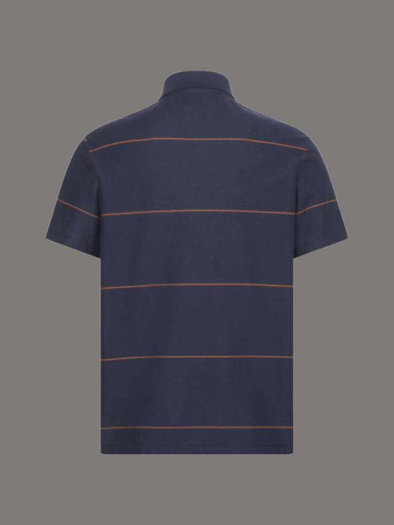 Calvin Klein Lacivert Renkli Erkek Cross Grain Stripe Polo T-shirt