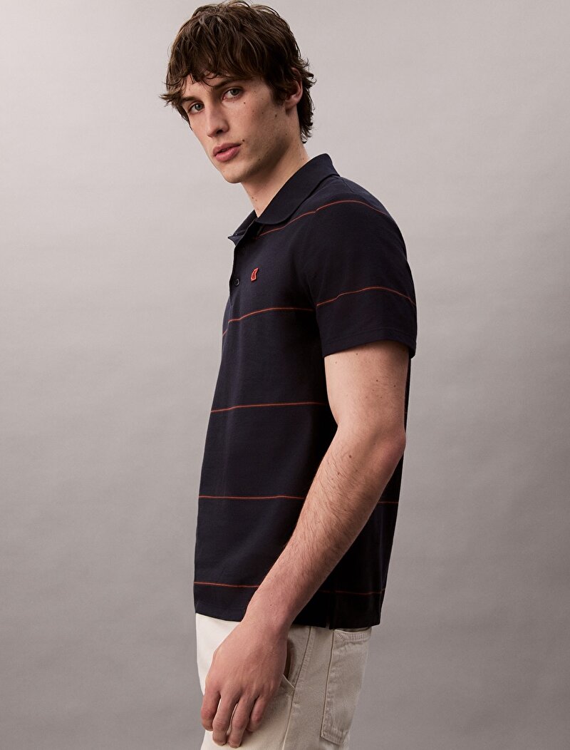 Calvin Klein Lacivert Renkli Erkek Cross Grain Stripe Polo T-shirt