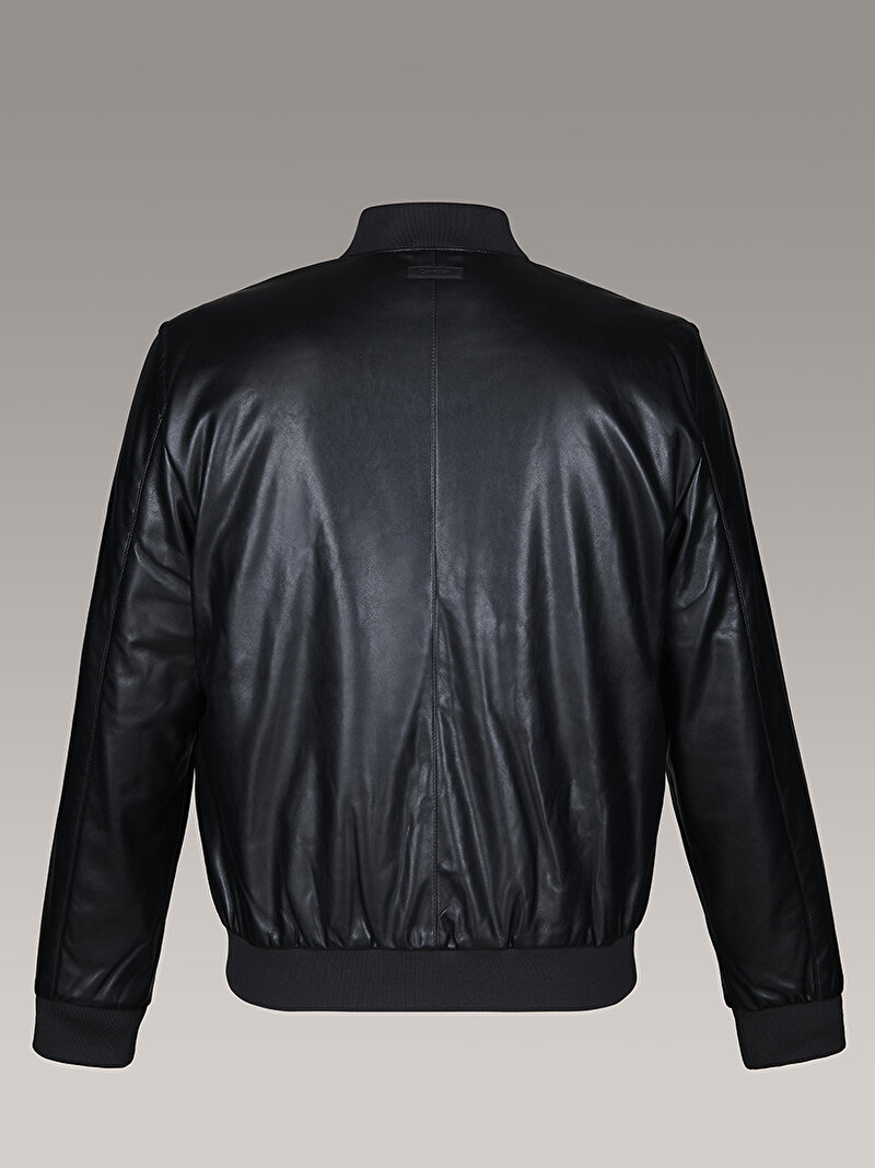 Calvin Klein Siyah Renkli Erkek Suni Deri Bomber Ceket