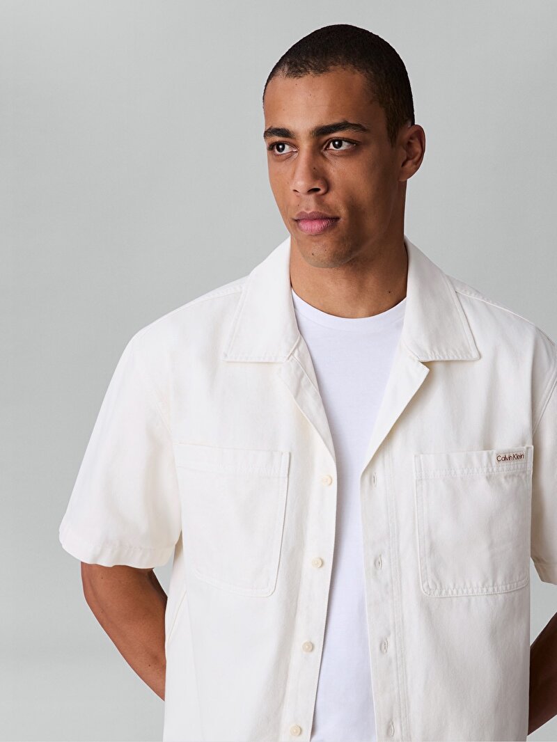 Calvin Klein Bej Renkli Erkek Washed Bone Denim Gömlek