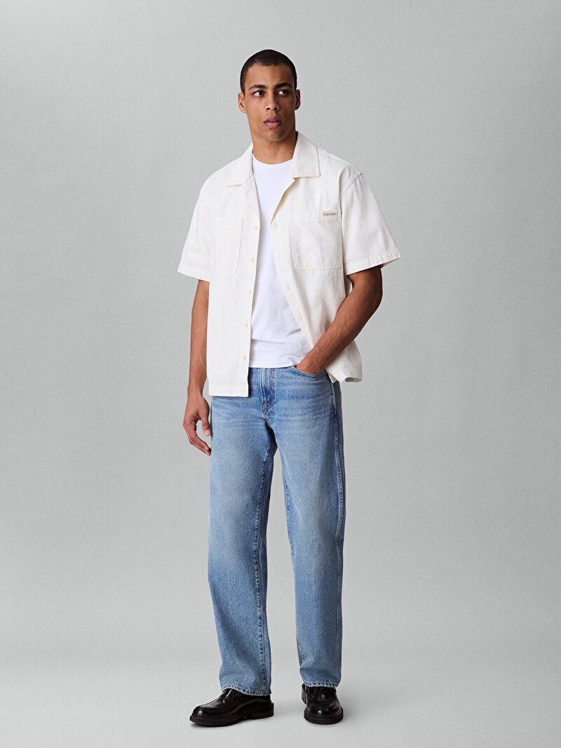 Calvin Klein Bej Renkli Erkek Washed Bone Denim Gömlek