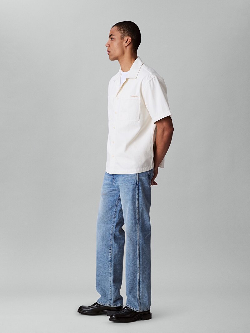 Calvin Klein Bej Renkli Erkek Washed Bone Denim Gömlek