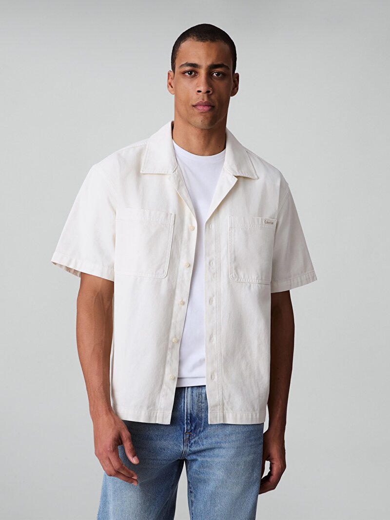 Calvin Klein Bej Renkli Erkek Washed Bone Denim Gömlek