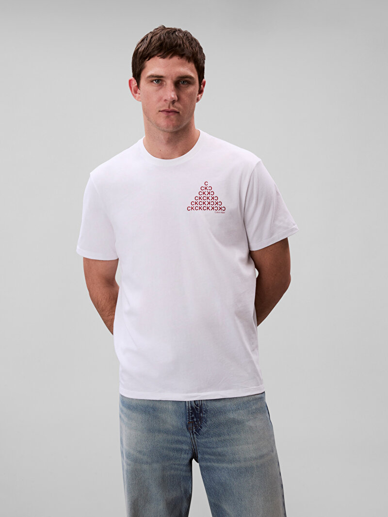 Calvin Klein Beyaz Renkli Erkek 20s Calvin T-shirt