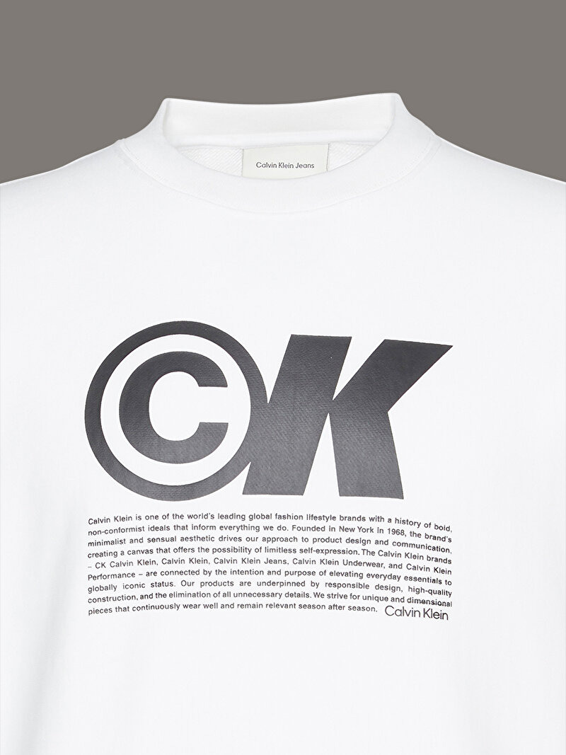 Calvin Klein Beyaz Renkli Erkek Premium Terry Monogram Sweatshirt