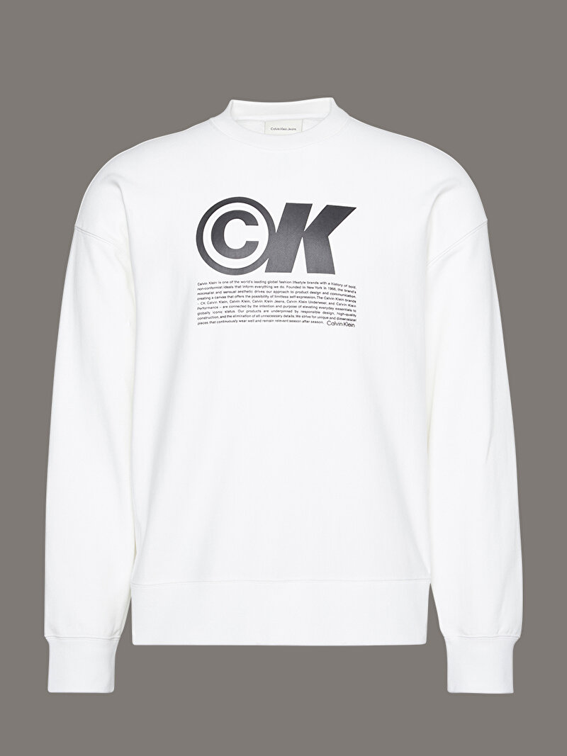 Calvin Klein Beyaz Renkli Erkek Premium Terry Monogram Sweatshirt