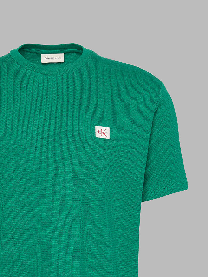 Calvin Klein Yeşil Renkli Erkek Waffle Badge Crew T-shirt