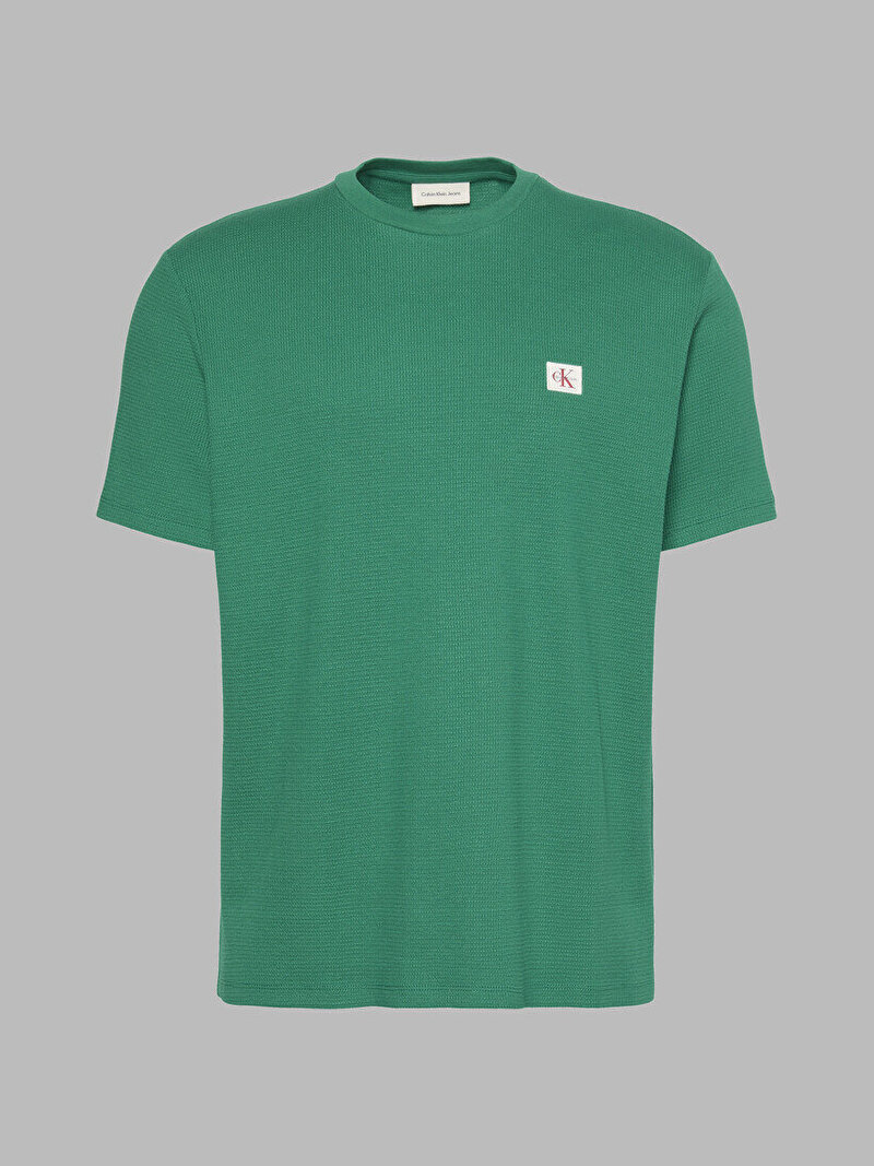 Calvin Klein Yeşil Renkli Erkek Waffle Badge Crew T-shirt