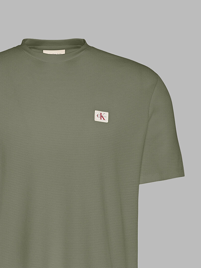 Calvin Klein Yeşil Renkli Erkek Waffle Badge Crew T-shirt