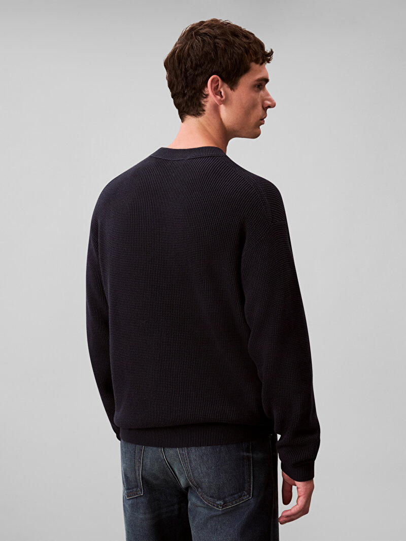 Calvin Klein Lacivert Renkli Erkek Cotton Waffle Kazak