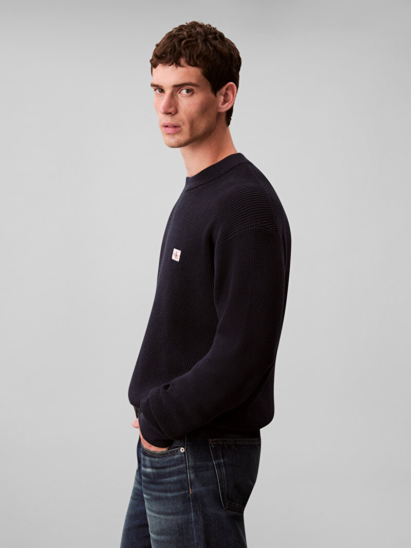 Calvin Klein Lacivert Renkli Erkek Cotton Waffle Kazak